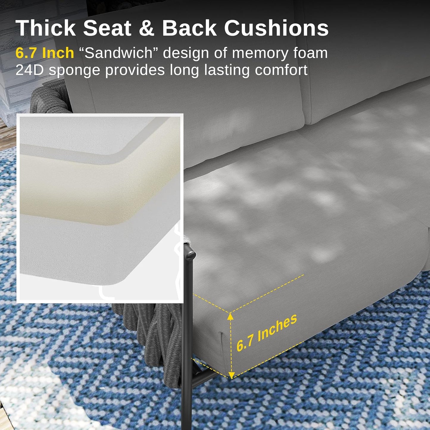 EAST OAK Life Chatter Outdoor Sofa, Outdoor Furniture 3 Seats with Waterproof Thick Cushions, Modern Patio Sofa Deep Seating for Outdoor Garden Porch Blackyard, Earth Black & Misty Grey