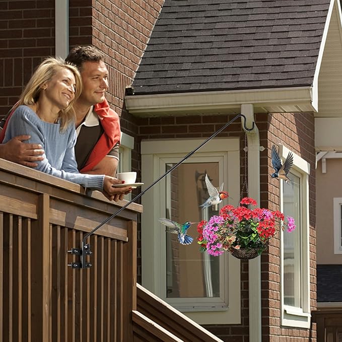 Heavy Duty Deck Hook-Deck Railing Plant Hanger, 29 to 43 Inch Extended Bird Feeder Hanger W/Double Clamps,Versatile Deck Shepherd Hook for Hanging Bird Feeders,Lanterns,Planters etc.