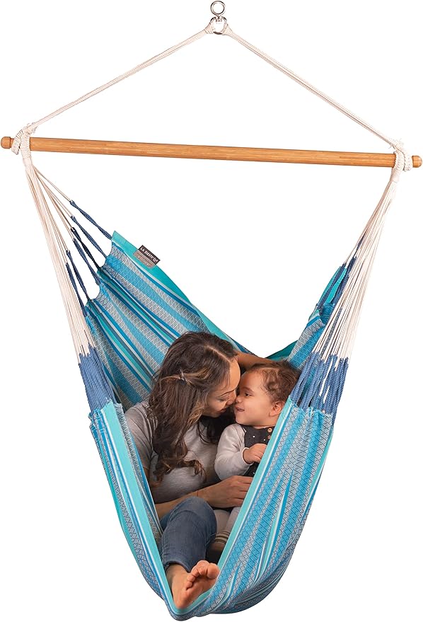 La Siesta® Large Comfort Habana Cotton Hanging Hammock Chair, Indoor Outdoor Hammock Swing Chair, Boho Hanging Chair Bedroom Patio, Max 285 Lbs, Azure