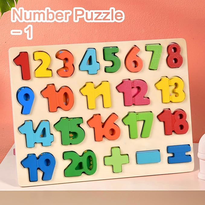 Number Puzzle Wooden Puzzle for Toddlers 3 4 5 Year Old Puzzles Learning Toys, Preschool Educational Board Game for Boys and Girls Gifts Toddler, Number Block Floor Puzzles Toy Kids Ages