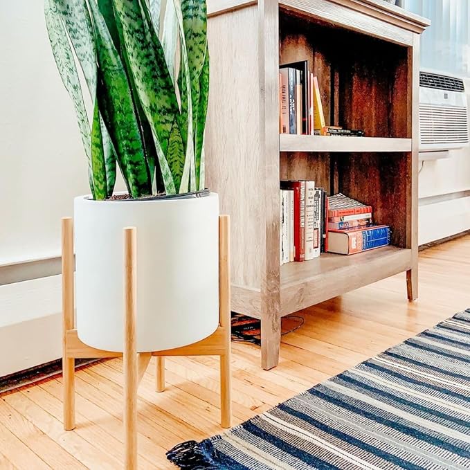 Fox & Fern Bamboo Plant Stand — 10 Inch Fixed Size Mid Century Plant Stand for Indoor Planters; Raised Flower Pot Holder for Indoors; Plug In Design; Two Height Options; Easy to Assemble - Bamboo