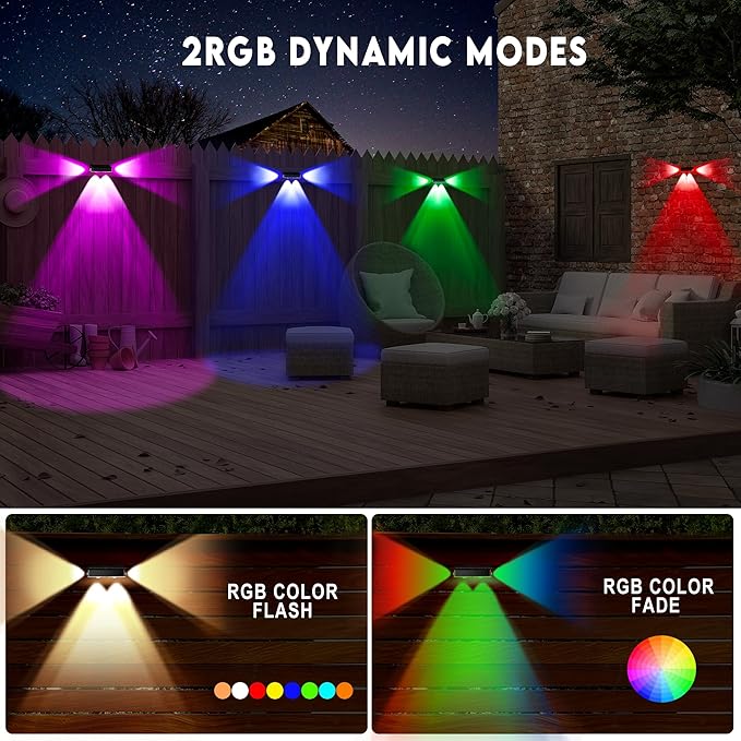 Solar Fence Lights Outdoor - 3-Side Fence Light Solars Powered for Outside IP65 Waterproof Fence Solar Lights Outdoor for Outside Garden Backyard Patio Deck Fence Stair Step Railing Pathway(2Pack)