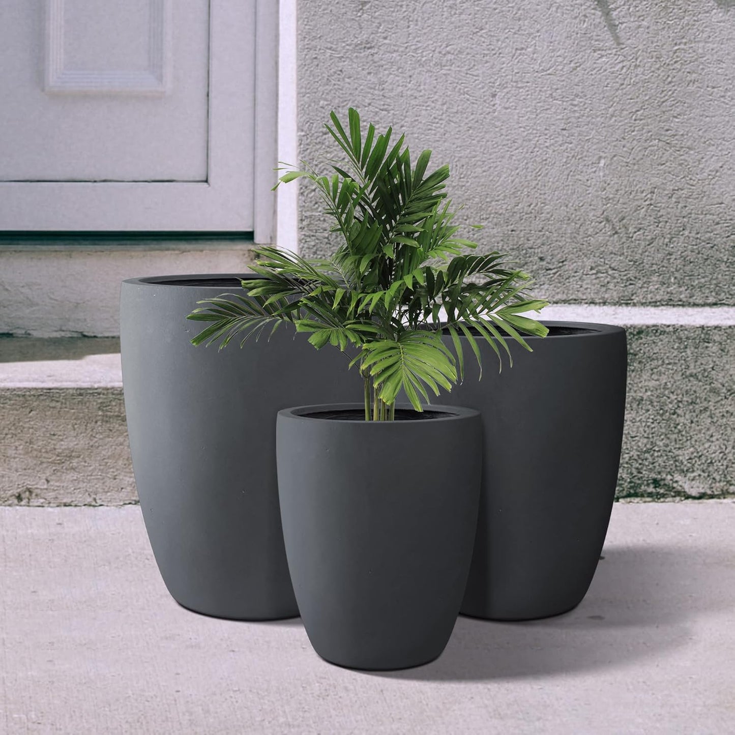 Kante 18.1",20.5",22.4" H Tall Round Concrete Planters Set of 3, Outdoor Indoor Modern Decorative Plant Pots with Drainage Hole & Rubber Plug for Home & Garden Charcoal