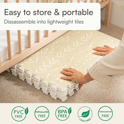 Lillefolk Baby Foam Play Mat - Baby Playmat | Tiles Interlocking Mat - Foam Baby Mat for Babies & Toddlers - Non Toxic Play Mat for Baby Tummy Time Mat Super Luxe Size 8x8 ft (16 Tiles), Beige