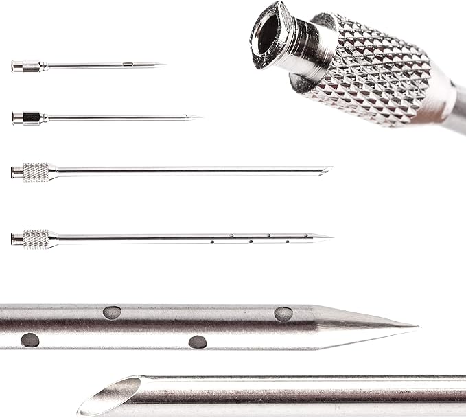 Meat Injector Marinade Gun Stainless Steel Outdoor Kit Flavor Food Syringes & 4 Marinades Needles for BBQ Grill Smoker Injectors Professional Syringe Held Culinary Barbecue Tool (Blue)