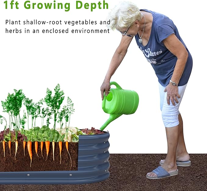 KFN 2PCS 8x1.8x1FT Galvanized Raised Garden Bed,Raised Garden Bed Kit-Oval Metal Vegetable Box,Large Planter Flower Boxes Outdoor,Planting for Vegetables,Flower,Herb,Grey,0.7mm