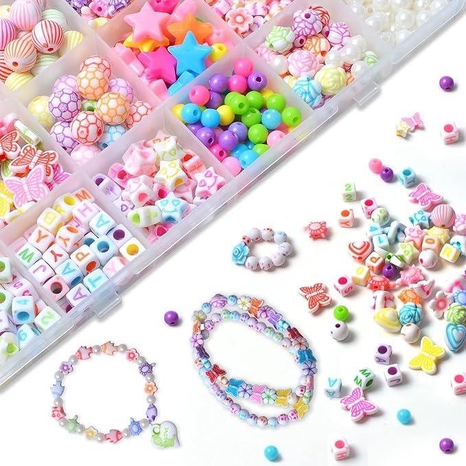 Kids DIY Bead Jewelry Making Kit, Beads for Girls Toys Bead Art and Craft Kits DIY Bracelets Necklace Hairband and Rings Toy for Age 4 5 6 7 8 9 10 11 Year Old Girl Gifts