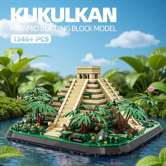 El Castillo Pyramid Building Blocks Sets Mexico Architecture Building Block Toys for Adults and Kids Mayan Pyramid Model Gift for Boys and Girls 1346+PCS