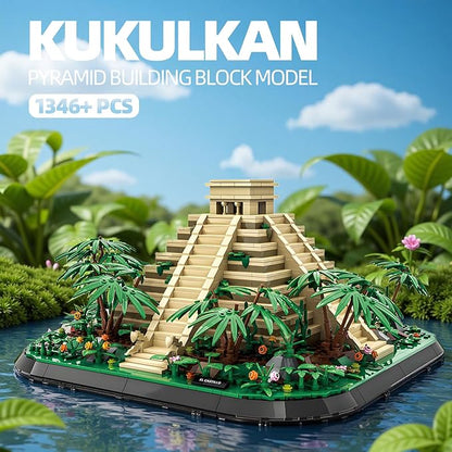 El Castillo Pyramid Building Blocks Sets Mexico Architecture Building Block Toys for Adults and Kids Mayan Pyramid Model Gift for Boys and Girls 1346+PCS