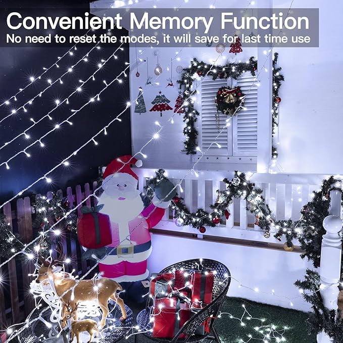 Ollny Christmas Lights Outdoor Waterproof, 1000LED 328FT Super Long String Lights with Remote 3 Timer, Plug in 8 Modes Fairy Light for Outside House Bedroom Xmas Decorations, Cool White