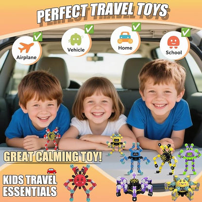 4Pcs Transformable Fidget Spinners for Kids Sensory Fidget Toys Teens Quiet Airplane Road Trip Travel Activities Essential Stocking Stuffers Bulk Gifts for Boys Girls Toddlers Autism ADHD C