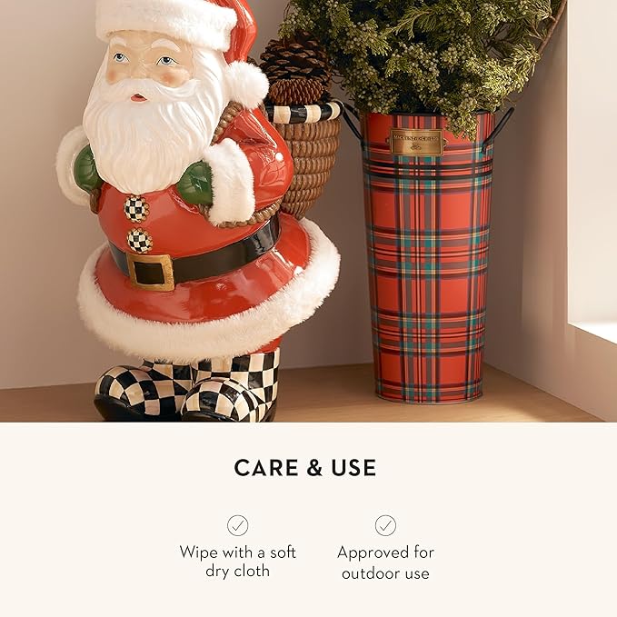 MACKENZIE-CHILDS Galvanized Flower Buckets, Decorative Metal Buckets, Tartastic, Set of 3