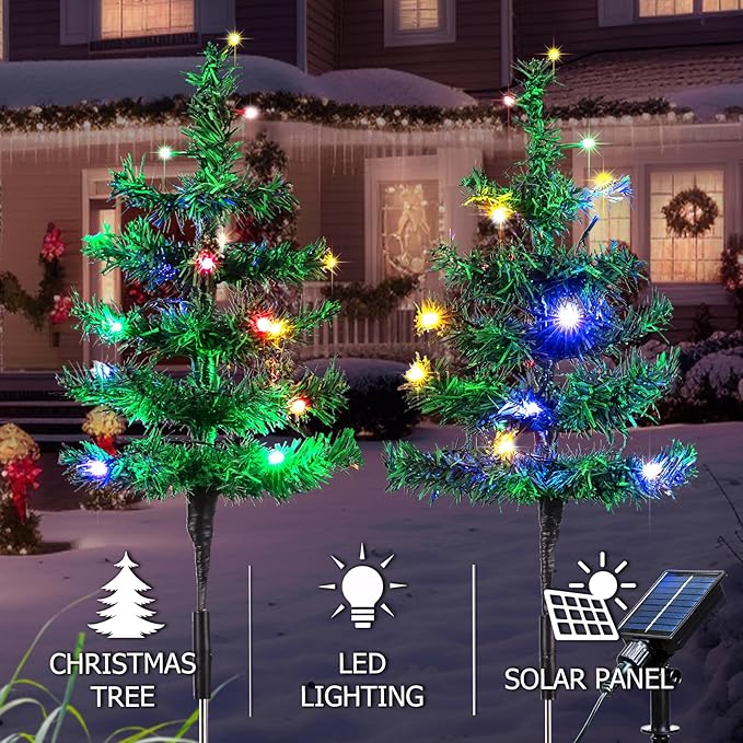 Solar Christmas Decorations Outdoor, 2pcs Solar Christmas Tree Lights Garden Decor, Waterproof Solar Lights Outdoor for Yard Decorations, for Women, Mom