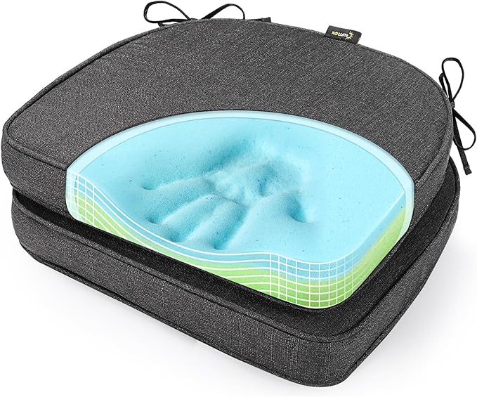 SUNROX Gel Memory Foam Chair Cushions, FadeShield Water-, Stain-Resistant Durable Reversible Seat Cushion Pads with Ties for Indoor/Outdoor Kitchen Dining Office, 19"x19", Set of 2, Midnight