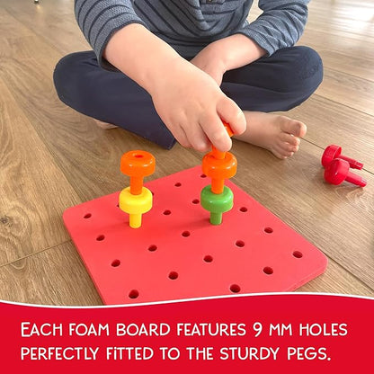 Foam Peg Board Toy - 36 Pegs, Foam Board, Lacing String, Storage Bag - Occupational Therapy Toys - Fine Motor Skills Toys for Toddlers and Kids (Red)