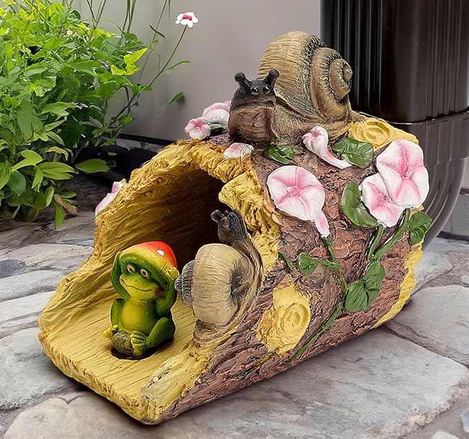 Snails Frog Garden Statue - Decorative 3"x4" Gutter Downspout Splash Block & Rain Diverter | Outdoor Decor Sculpture, Eco-Friendly Resin, Weather-Resistant, Easy Install
