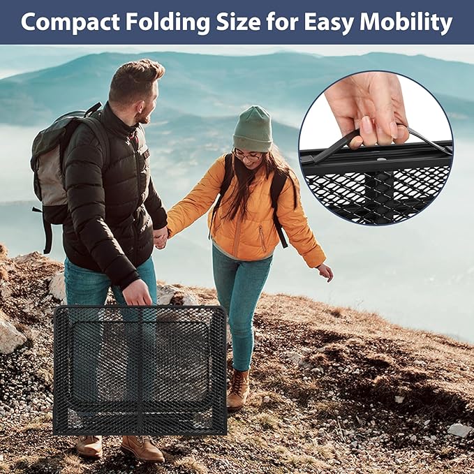 REDCAMP 36x24 Folding Grill Table for Outside with 2 Side Tables, Lightweight Portable Metal Aluminum Outdoor Grill Table with Adjustable Height Legs, Great for Camping Picnic Cooking BBQ, Black 3ft