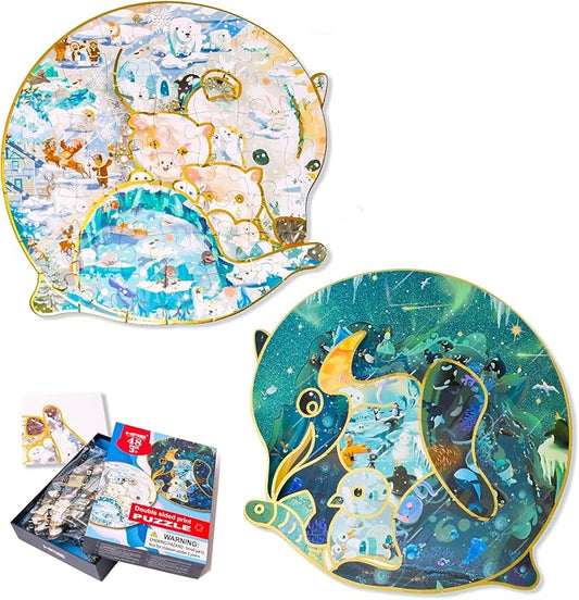 HAS Floor Puzzles for Kids Ages 3+, Double-Sided Penguin and Polar Bear Shape Puzzle, Ocean World Puzzles, 48 Pieces Children Jigsaw Puzzle for Boys and Girls Gifts