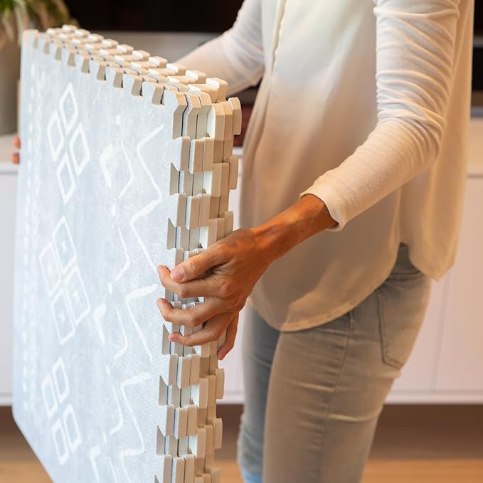 Lillefolk Baby Play Mat for Floor – 6x6ft Gray | Soft Non Toxic Premium EVA Foam Tiles for Tummy Time, Crawling & Playroom – Waterproof for Hard Floors Mat for Babies & Toddlers (9 Tiles)