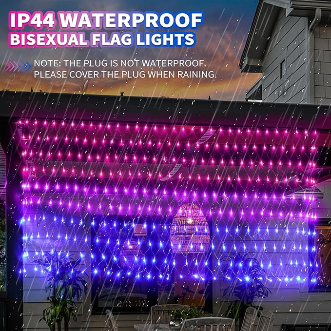 RJZZ Bisexual Flag Lights Outdoor, 6.6x3.3 FT Pride Decorations Connectable, 330LED Waterproof Bi Flag With Lights for Wall, Room, Yard, Party, Office