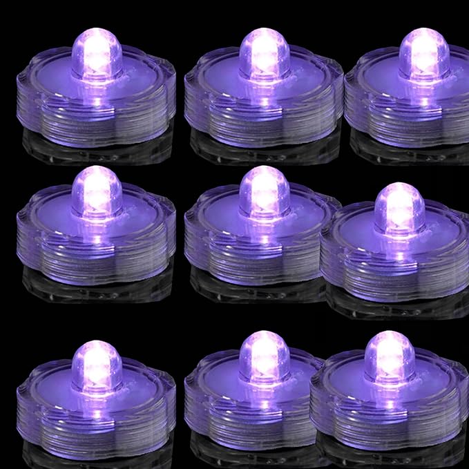 Bright LED Floral Tea Light Vase Submersible Lights for Party Wedding (Purple, 20 Pack)