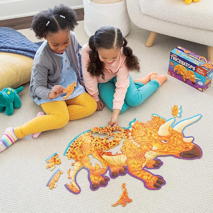 Peaceable Kingdom Giant Floor Puzzles with Uniquely Fun Shaped Pieces for Kids Ages 3+ Gifts for Boys and Girls - Triceratops