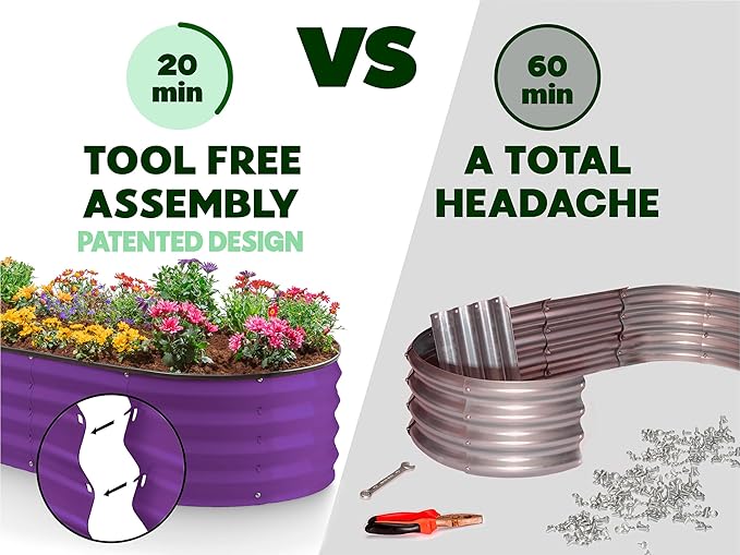 Galvanized Raised Garden Beds Outdoor // 4×2×1 ft Planter Raised Beds for Gardening, Vegetables, Flowers // Large Metal Garden Box (Purple) // Patented Tool-Free Design