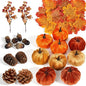 Artmag 51 PCS Artificial Fabric Pumpkins, Fall Harvest Decorations with Acorns, Pinecones, Berries, Maple Leaves for Fall Thansgiving Halloween Decoration