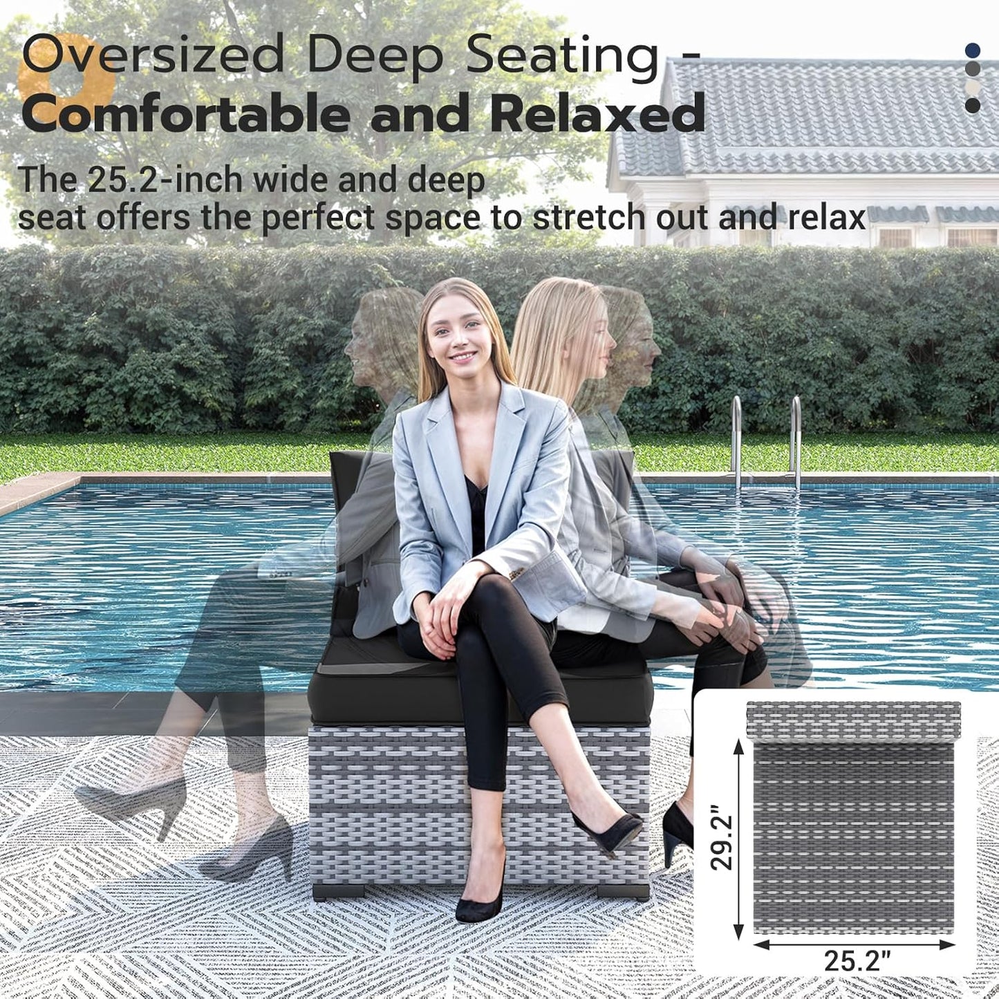 UDPATIO 5 Piece Patio Furniture Set, Outdoor Sectional Modular Sofa with 4'' Thickened Cushions, Wicker Outdoor Furniture Conversation Sets with Waterproof Cover for Backyard Deck(Grey/Black)