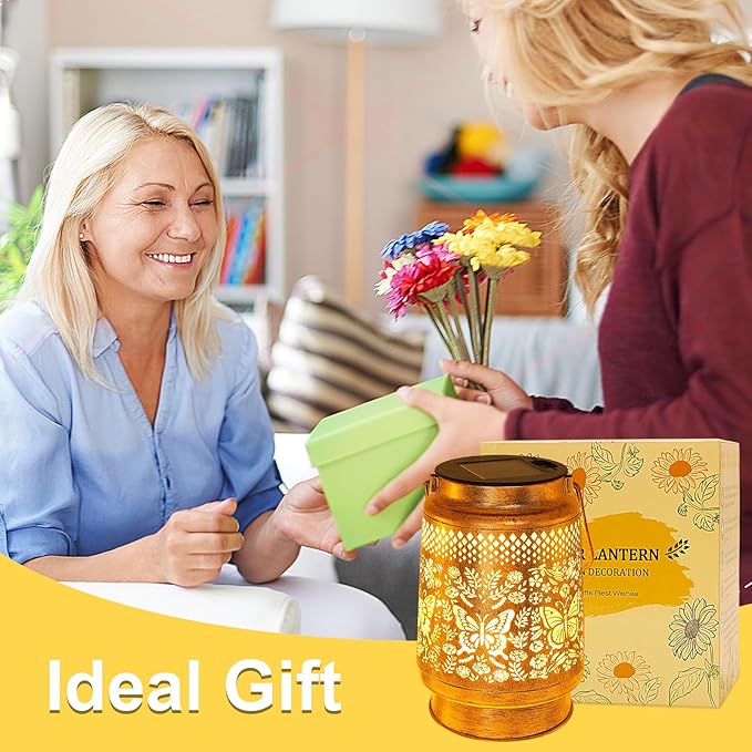 Solar Lanterns Outdoor Garden Decor Butterfly Hanging Lantern Lights, Birthday Gifts for Women Mom Grandma Waterproof Metal Solar Lights LED Decoration with Shepherd Hook for Garden Yard Patio Porch