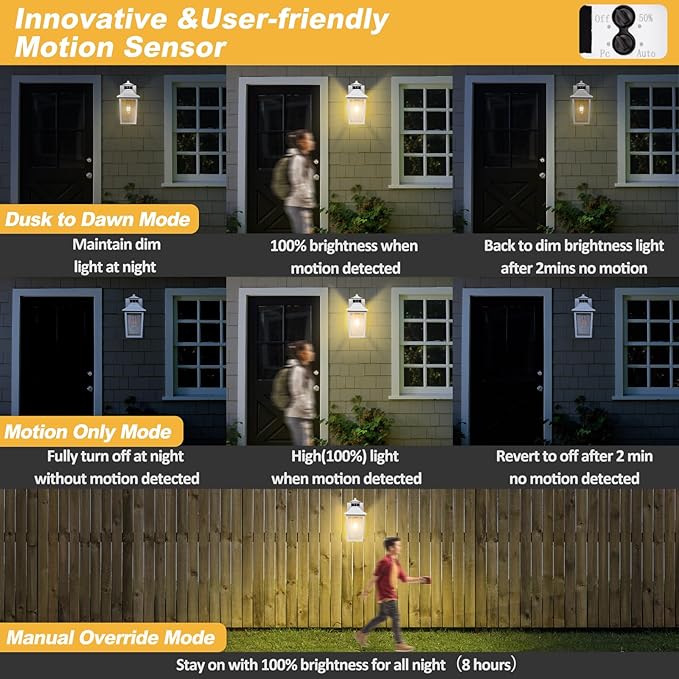 White Motion Sensor Outdoor Wall Light - Dusk to Dawn Outdoor Wall Lighting, Waterproof Exterior Light Fixture, Modern Porch Light Outside Wall Mount for House Patio Garage, Anti-Rust