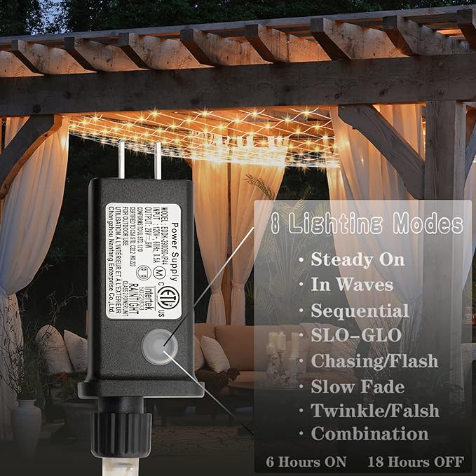 Eueasy Outdoor 360 LED Gazebo Net Lights, 10×10 FT Connectable Fairy Lights with 8 Modes, for Bushes, Garden, Backyard, Holiday, Christmas