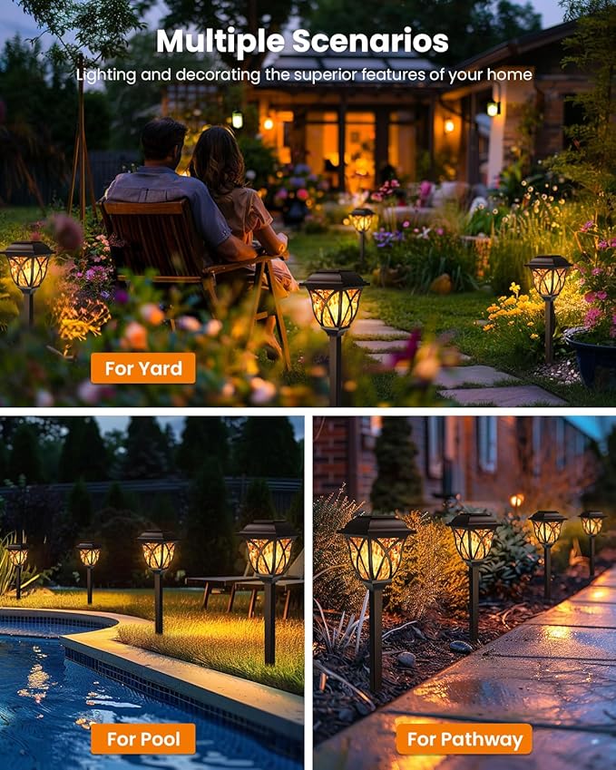 Solar Lights Outdoor, Solar Torch Lights with Flickering Flame, Solar Powered Outdoor Decorations Waterproof, Tiki Torches for Garden Yard Path Patio Porch Outside Decor (6 Pack)