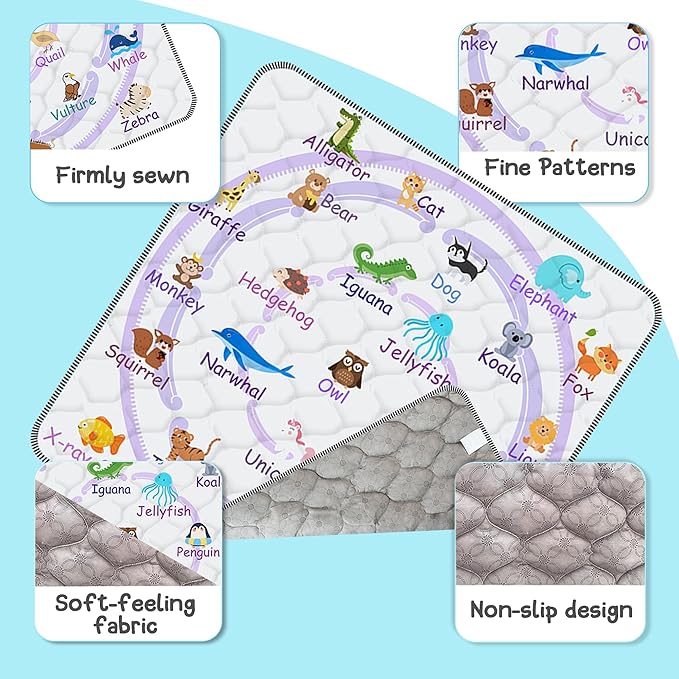 Baby Play Mat，Thick Soft 47" X 47" Playpen mat, Non-Slip and Machine Washable Baby Play Mats for Floor，Crawling Mat for Babies, Toddlers & Infants to Play and Learn (Purple Animal)