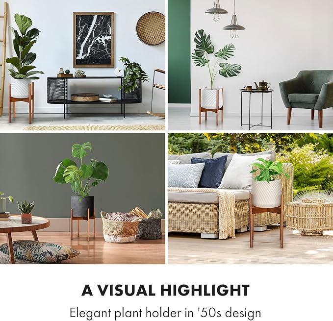 Fox & Fern Mid Century Plant Stand — 11.8 Inch Fixed Size Wooden Plant Stand for Indoor Planters; Raised Large Flower Pot Holder for Indoor Big Pots; Plug In Design; Two Height Options - Acacia