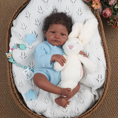 WOOROY Realistic Reborn Baby Dolls Black – 18-Inch African American Real Life Baby Doll Boy with Curly Hair and Open Eyes, Lifelike Gift Toy with Doll Accessories for Kids Ages 3+