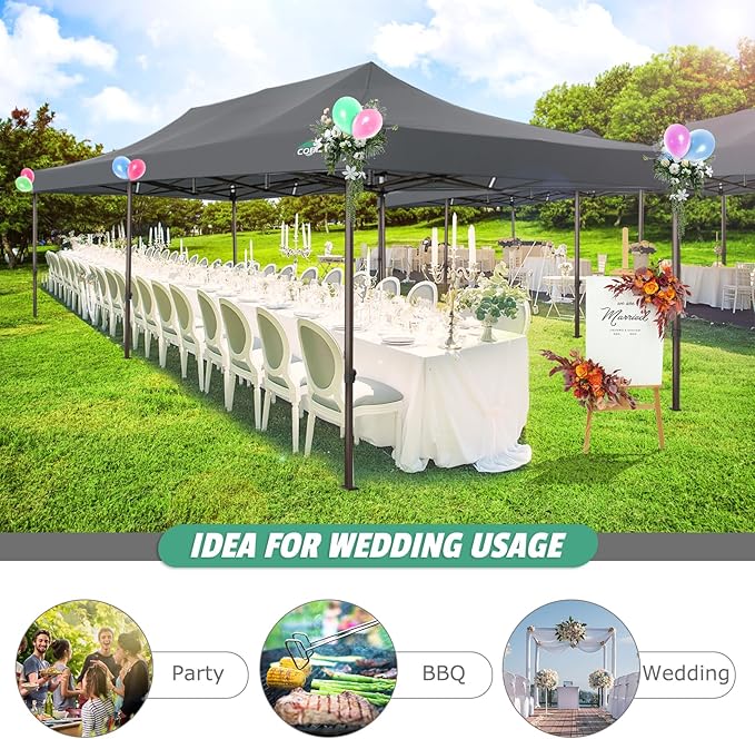 COBIZI 10x20 Pop Up Canopy Heavy Duty Without Sidewalls, Commercial Heavy Duty Pop Up Tent for Parties All Weather Waterproof and UV 50+ Wedding Tent with Roller Bag(Legs Upgraded),Grey