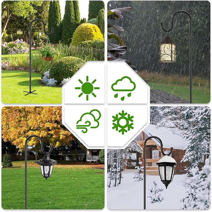 Shepherds Hooks for Outdoor with 7 Base Prongs, 72 Inches Heavy Duty Garden Bird Feeder Pole for Hanging Lantern, Plant Baskets, Solar Light Lanterns, Outdoor Plant Hanger Hook,1 Pack