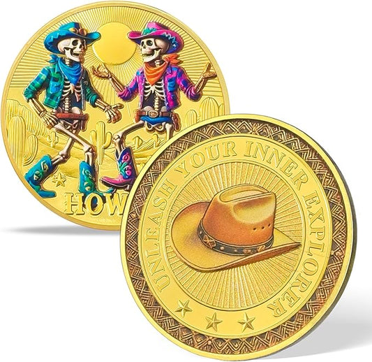 AtSKnSK Memento Mori Coin Momento Mori Coin Skull Coin Stoic Gifts Memento Mori Calendar Living Memento Mori Amor Fati Coin (Cowboy Skeleton)