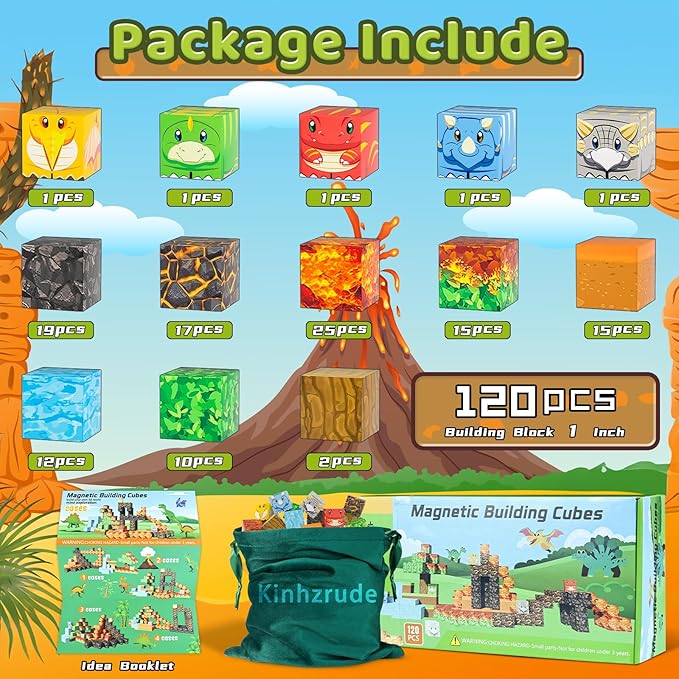 1 inch Magnetic Blocks - 120PCS Magnetic Toy Set, STEM Montessori Sensory Toys for 3+ Year Old Boys & Girls, Creative Construction Toys Gift for Toddlers Kids