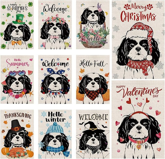 Seasonal Garden Flags Shih Tzu Double Sided Flags Set of 11 Holiday Farmhouse Indoor Outdoor Yard Lawn Chrismtas Gifts Decorations 12.5x18 Inch