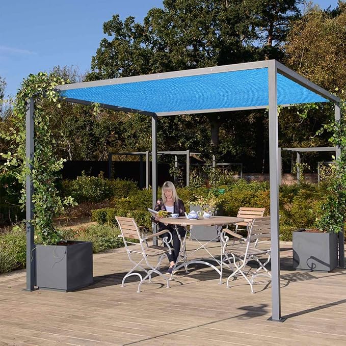 Eden's Decor Straight Flat-Edged Sun Shade Sail Rectangular 12' x 13' Blue UV-Blocking Outdoor Canopy Fabric Cloth Awning for Pergola Patio Garden Backyard Custom Size