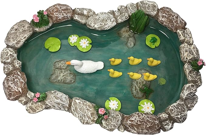GlitZGlam Duck Pond -Mother and Ducklings! A Miniature Duck Pond for a Miniature Fairy Garden and Miniature Garden Accessories