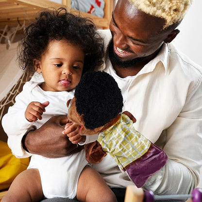 1 Pcs Family Hand Puppets 12 Inch Grandparents, Mom & Dad, Brother & Sister Plush Hand Puppet Toys Role-Play Toy Puppets for Kids Storytelling Imaginative Pretend Play Teaching Preschool(Black Dad)