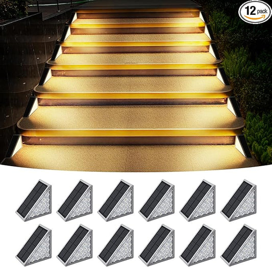 Solar Stair Lights Outdoor, 12 Pack Outdoor Solar Lights Waterproof IP67, Solar Step Lights for Outside, Patio, Decor, Yard, Garden, Front Door, Porch (Warm White)