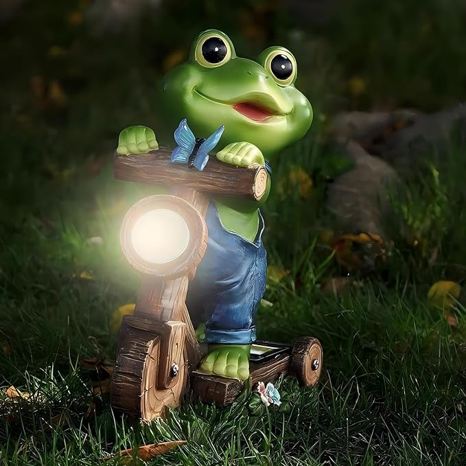 Solar Garden Frog, Outdoor Garden Decor, Animal Garden Statue, Fairy Garden Accessories,Patio,Yard,Balcony Decorations, Lawn Ornament, Housewarming, Birthday,Mothers Day Mom Gifts.