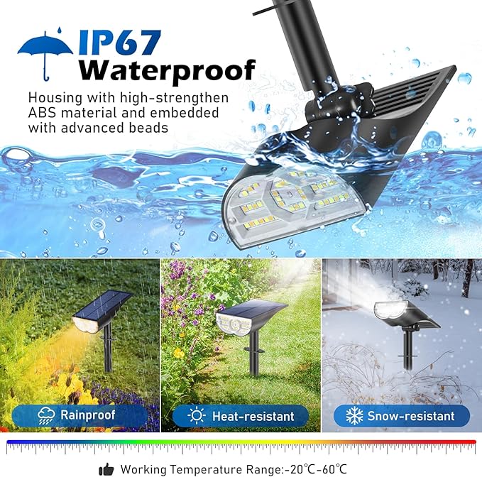 Solar Spot Lights Outdoor 5 Modes, 44LEDs Bright Landscape Spotlights Solar Powered 3 Colors Changing, IP67 Waterproof Auto On-Off Dusk Dawn Solar Outdoor Lighting for Yard Garden Outside Tree