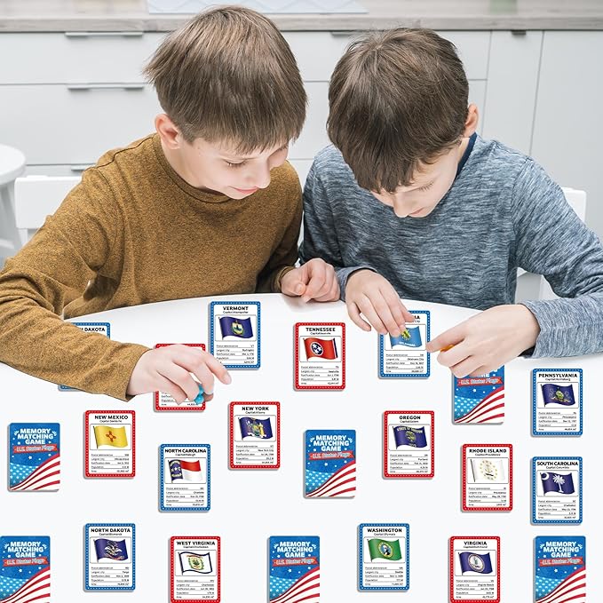 gisgfim 50 Pairs Memory Matching Game Flags of U.S. States Concentration Memory Card Educational Cards Games Geography Learn States Capitals Game Gift for Kid Adults Learning Activities Matching Games