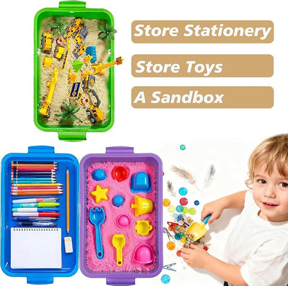 4 Qt (3.8L) Sensory Bin With Lid - 3 Pack, Stackable Storage Sensory Bins with Lids, Portable Sandbox, Organizers Sand, Arts, Crafts, (Blue, Green, Purple)