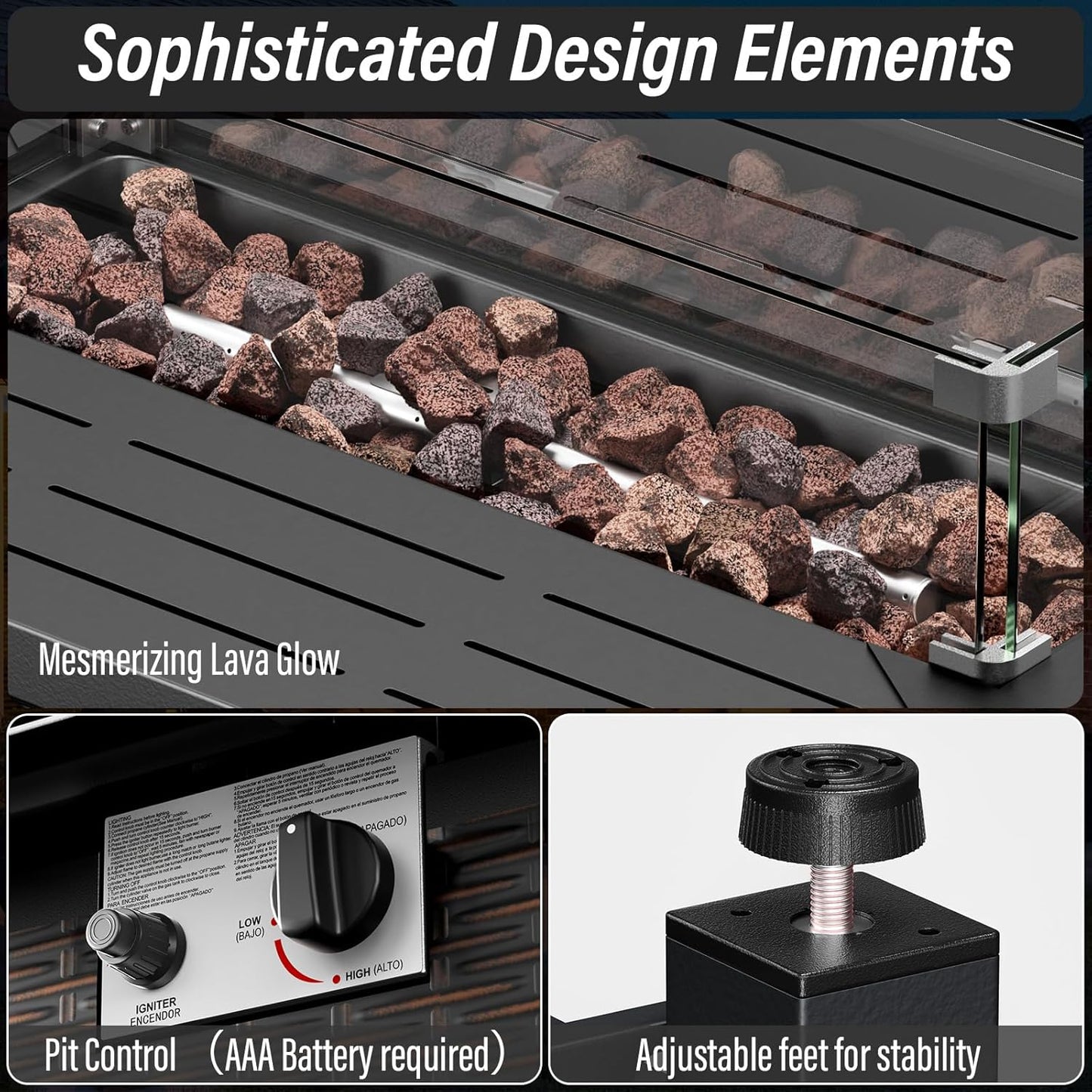 8 Piece Patio Furniture Set with 50000 BTU Propane Fire Pit Table, Outdoor Conversation Set with 2 Swivel Rocker Chairs Wicker Sofa and Ottomans for Casual Gatherings Red Cushion